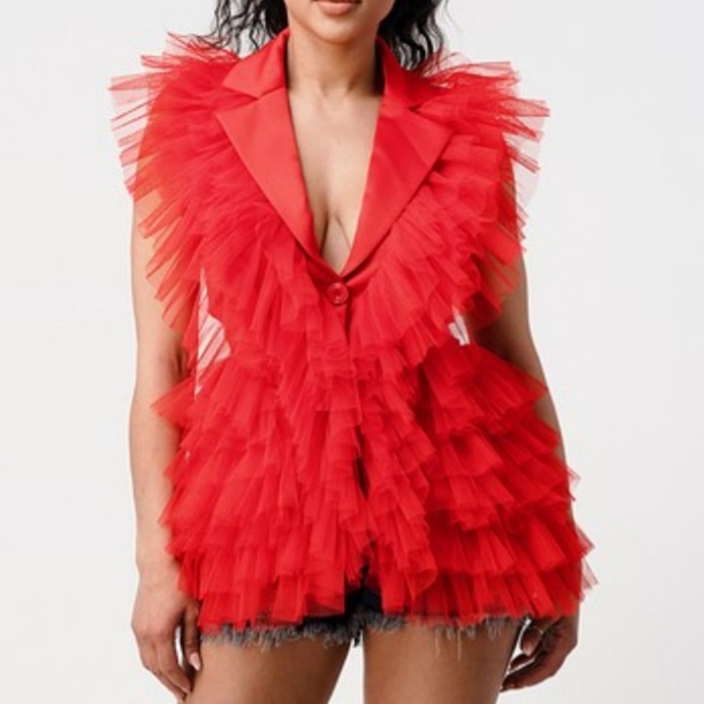 SJ style Hot red  Ruffle Top . Size S